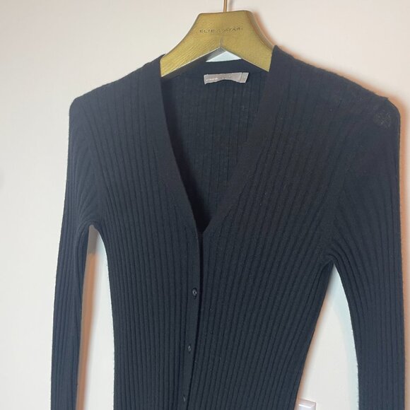 VINCE Cashmere Ribbed Tight Fit V-Neck Cardigan Sweater \\ M - Picture 3 of 12
